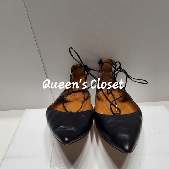 Aquazzura | Black Leather Christy Lace Up Flats - Picture 5 of 9